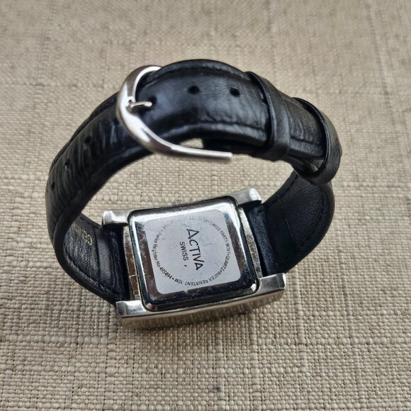 Activa Swiss Ladies Wristwatch Black Leather Strap Quartz Analog Swiss Mov Watch - Picture 9 of 13